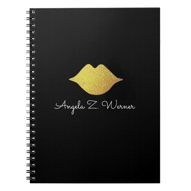 Caderno Espiral lábios dourados falsos + nome (Frente)