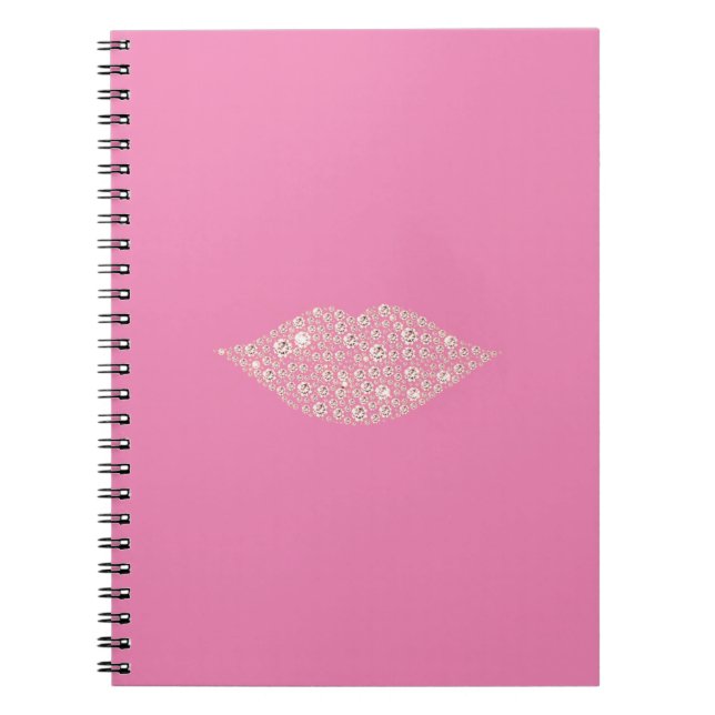 Caderno Espiral Lábios Glam Diamond Rosa Beijo (Frente)