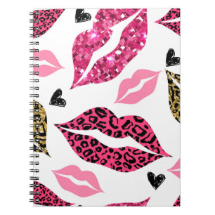 Caderno Espiral Lábios reluzentes: Padrão de Moda Leopardo