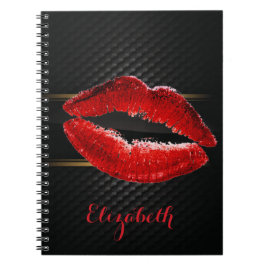 Caderno Espiral Lábios Vermelhos Glitter Modernos e Elegantes, Per