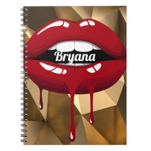 Caderno Espiral Lábios Vermelhos Luxuosos de Beleza Glamour Dourad