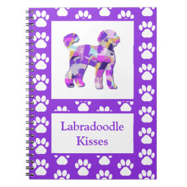 Caderno Espiral Labradoodle Cute Dog Silhouette Paw Purple PY&B