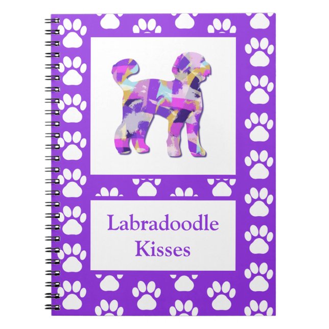 Caderno Espiral Labradoodle Cute Dog Silhouette Paw Purple PY&B (Frente)