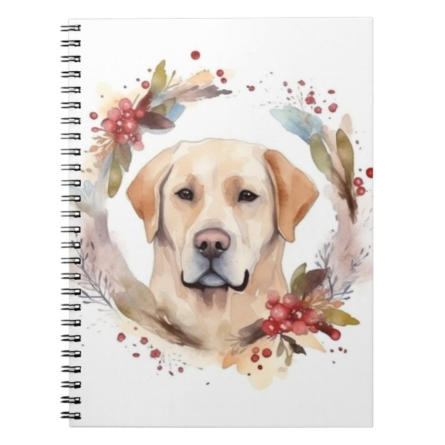Caderno Espiral Labrador Christmas Wreath Festivo Pup (Frente)