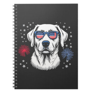 Caderno Espiral Labrador Patriótico com Óculos de Sol EUA