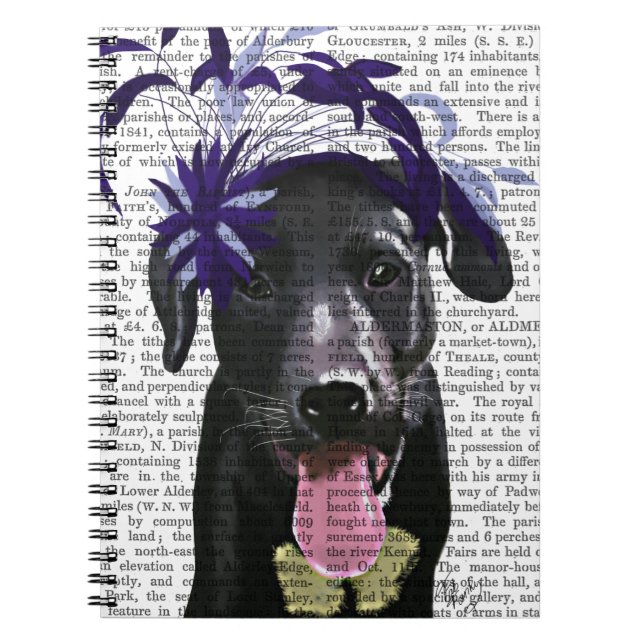 Caderno Espiral Labrador Preto Com Fascinador Azul (Frente)