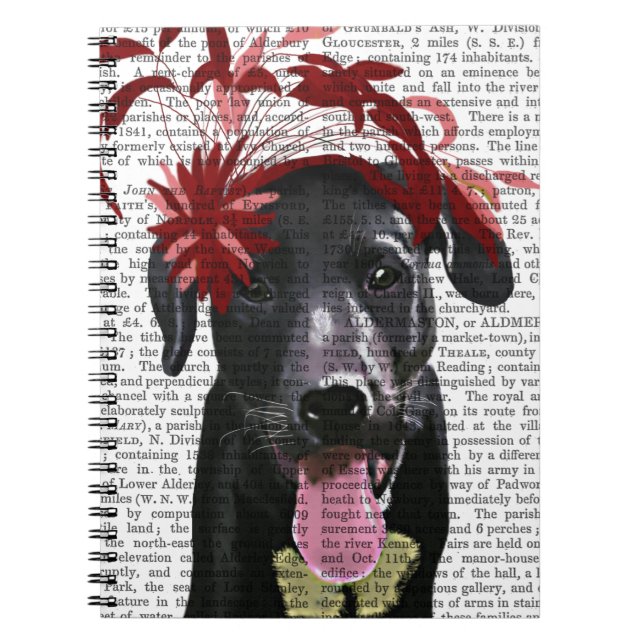 Caderno Espiral Labrador Preto Com Fascinador Vermelho (Frente)