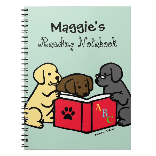 Caderno Espiral Labrador Puppies Lendo Notebook (Frente)