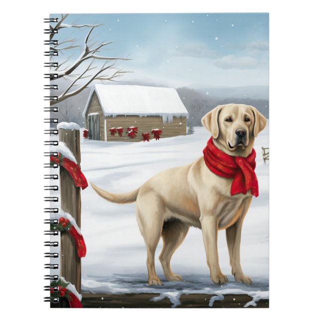 Caderno Espiral Labrador Retriever Dog no Natal da Neve (Frente)