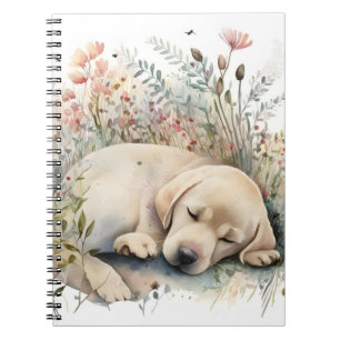 Caderno Espiral Labrador Retriever Golden aquarela e Flores