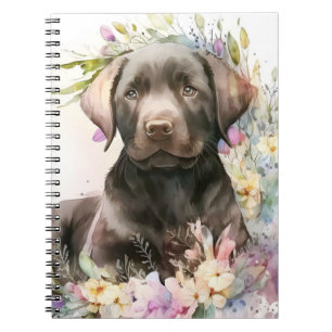 Caderno Espiral Labrador Retriever Marrom à Aguarela e Flores