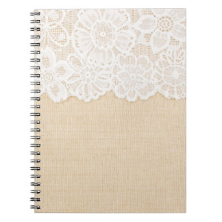 Caderno Espiral Lace branco sobre design de tecido.
