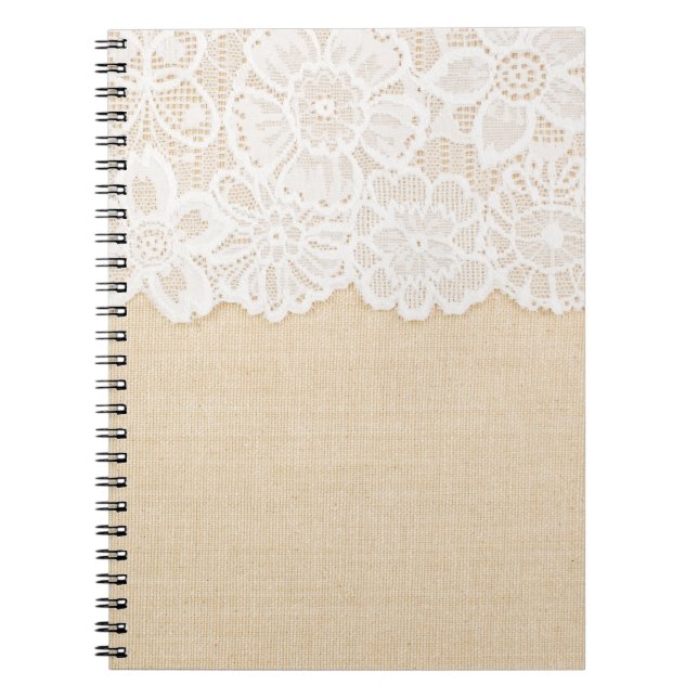 Caderno Espiral Lace branco sobre design de tecido. (Frente)