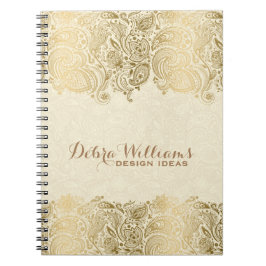 Caderno Espiral Lace de Paisley Floral Beige & Dourado