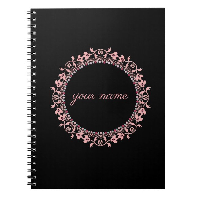 Caderno Espiral Lace de vidros, rendas cor-de-rosa, rendas, guarda (Frente)