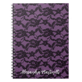 Caderno Espiral Lace Floral Preto no Notebook Roxo