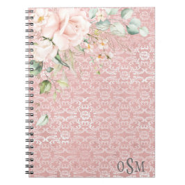 Caderno Espiral Lace Metálico Cor-de-rosa Vintage Monograma Russo 