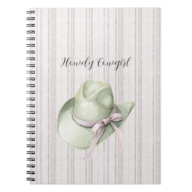 Caderno Espiral Laço de chapéu de cowgirl verde pistache lavanda (Frente)