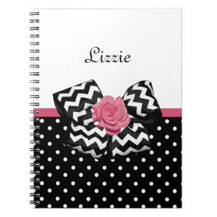 Caderno Espiral Laço de Chevron Rosa com Nome em Pontos
