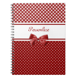 Caderno Espiral Laço de Gingham Vermelho Nome