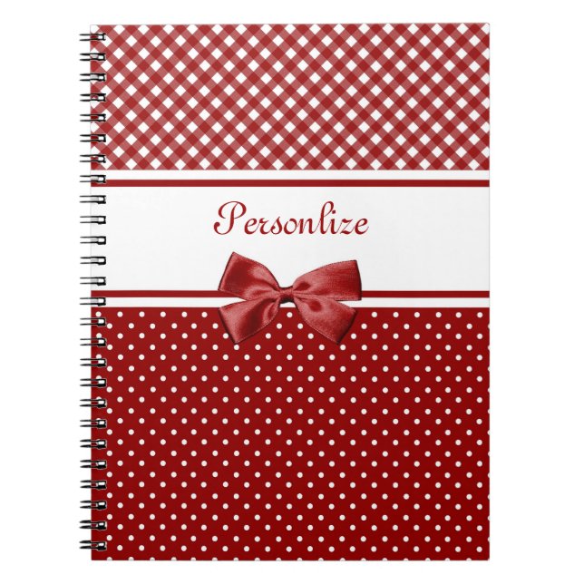 Caderno Espiral Laço de Gingham Vermelho Nome (Frente)
