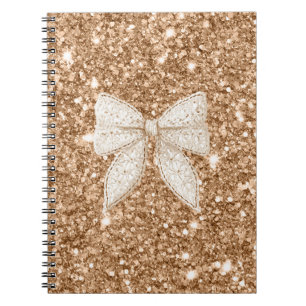 Caderno Espiral Laço de Renda Falsa Creme com Purpurina Dourada