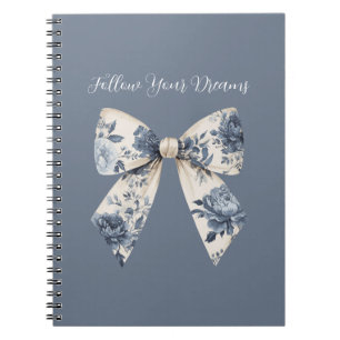 Caderno Espiral Laço Floral Creme Azul