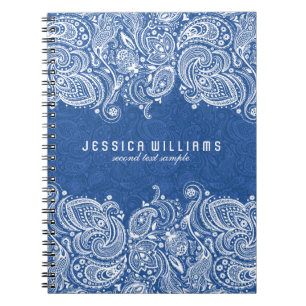Caderno Espiral Laço floral de Paisley do branco e dos azuis