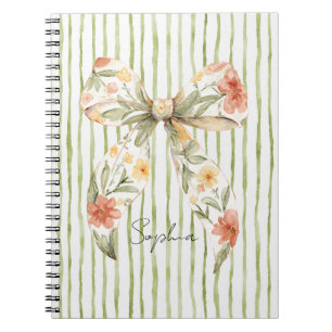 Caderno Espiral Laço Floral Listras Verdes