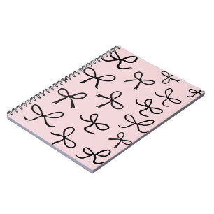 Caderno Espiral Laços Pretos Pequenos e Fofos na Moda Rosa