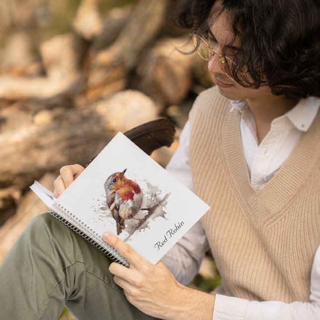 Caderno Espiral Ladrão de pássaros brancos, de cor d'água personal (Criador carregado)