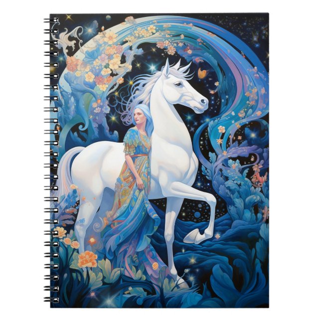 Caderno Espiral Lady and White Horse Fantasy Art (Frente)