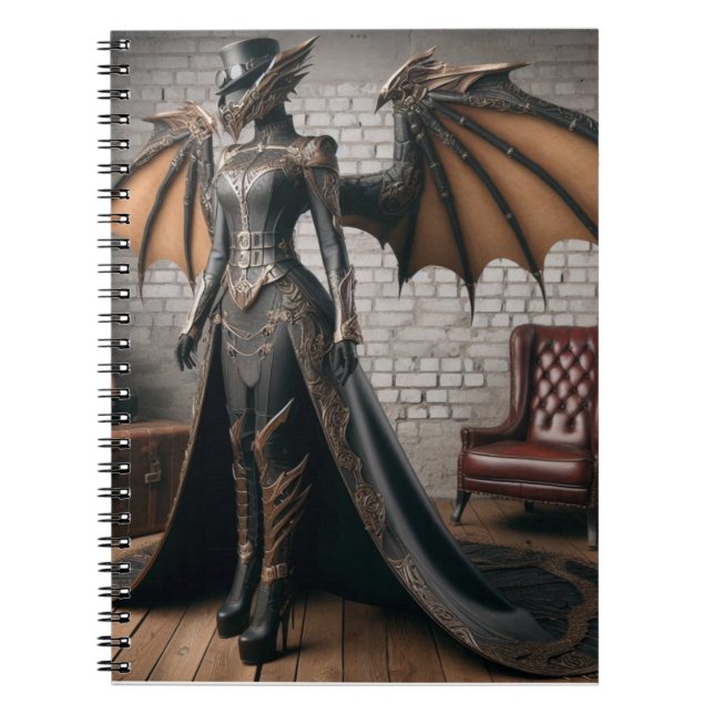 Caderno Espiral Lady Dragon Rider Steampunk Victorian Industrial (Frente)