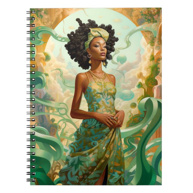 Caderno Espiral Lady In Surreal World African American Art (Frente)