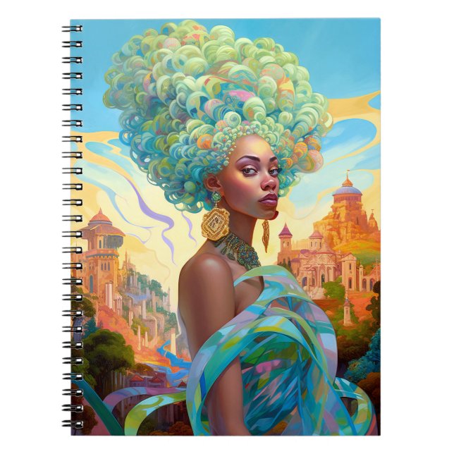 Caderno Espiral Lady In Surreal World African American Art (Frente)