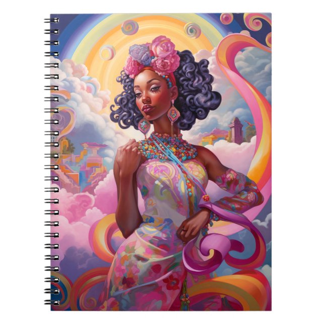Caderno Espiral Lady In Surreal World African Art Pink (Frente)