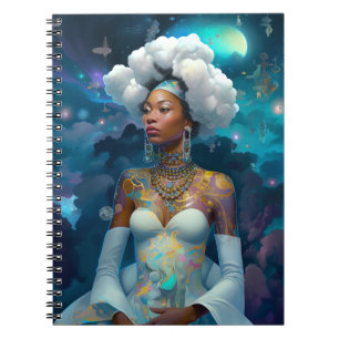 Caderno Espiral Lady In Surreal World Cosmic African Art