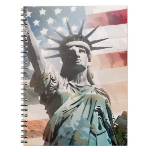 Caderno Espiral Lady Liberty e a bandeira americana