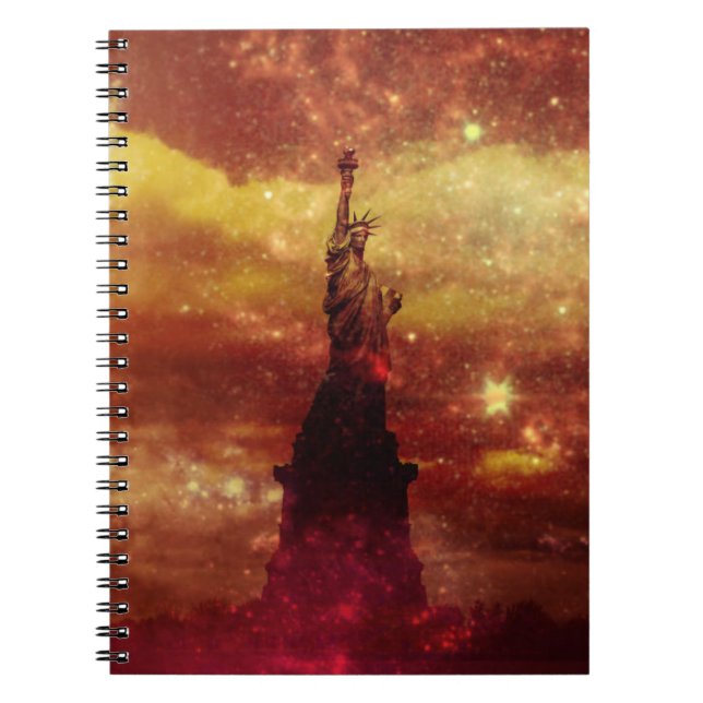 Caderno Espiral Lady Liberty - estrelas vermelhas e amarelas (Frente)