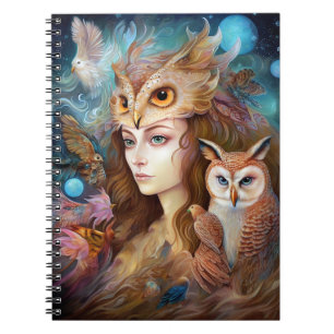 Caderno Espiral Lady With Owl Surreal Fantasy Art
