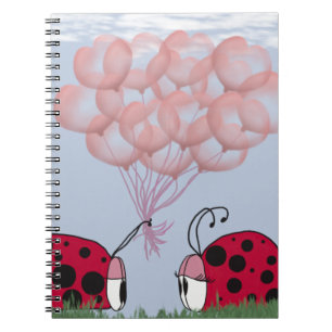 Caderno Espiral Ladybug Adorável Com Buquê De Balão Rosa Bonito