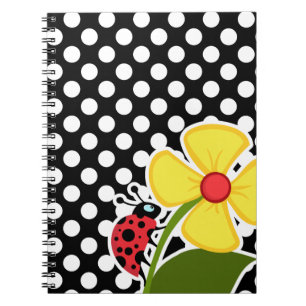 Caderno Espiral Ladybug em Bolinhas Pretas e Brancas