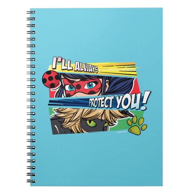 Caderno Espiral Ladybug Miraculoso e Cat Noir sempre protegem você (Frente)