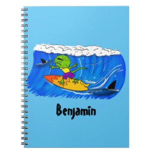 Caderno Espiral Lagarto espinhoso surfando cartoon