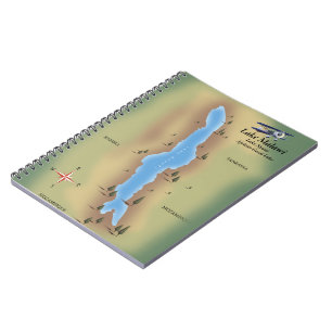 Caderno Espiral Lago Malawi, impressão de mapa de poster de viagen