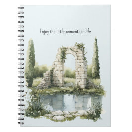 Caderno Espiral Lago Romântico Floral Pedras Brancas Desfrutar Mom