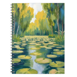 Caderno Espiral Lagoa de Folhas de Lírio | Natureza em Aquarela Ve