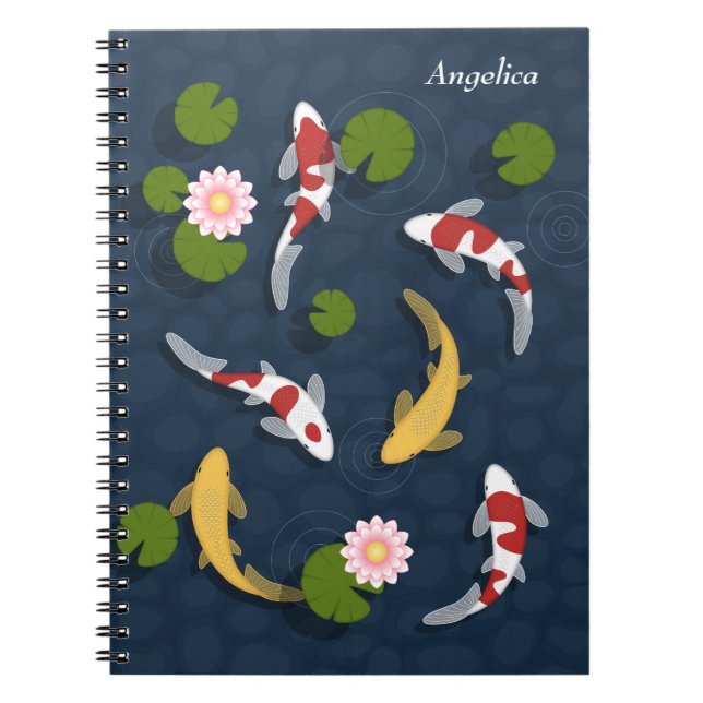 Caderno Espiral Lagoa de peixes de Koi do japonês (Frente)