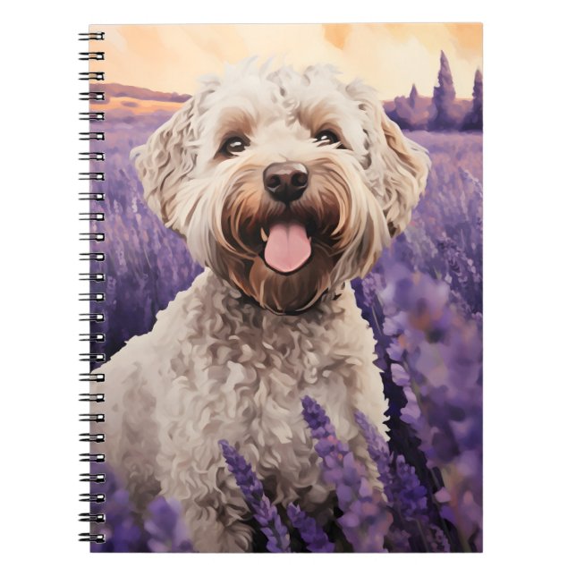 Caderno Espiral Lagotto Romagnolo no campo da Lavanda (Frente)