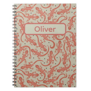 Caderno Espiral Lagracioso Lagarto Gecko & Nome Personalizado em T